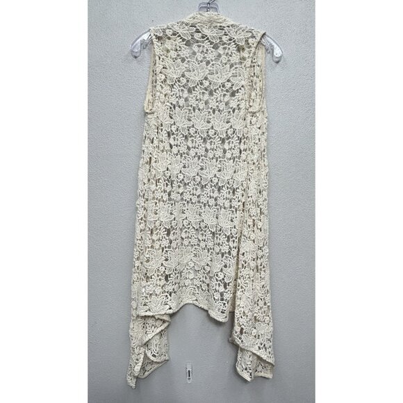 Anthropologie Staring at Stars XS Crochet Open Knit Vest Asymmetrical Beige - Picture 2 of 5